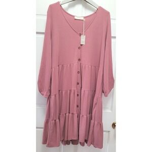A Beautiful Soul Haven Long Sleeve Ribbed Tiered Boho Dress - Mauve - Sz A (XL)